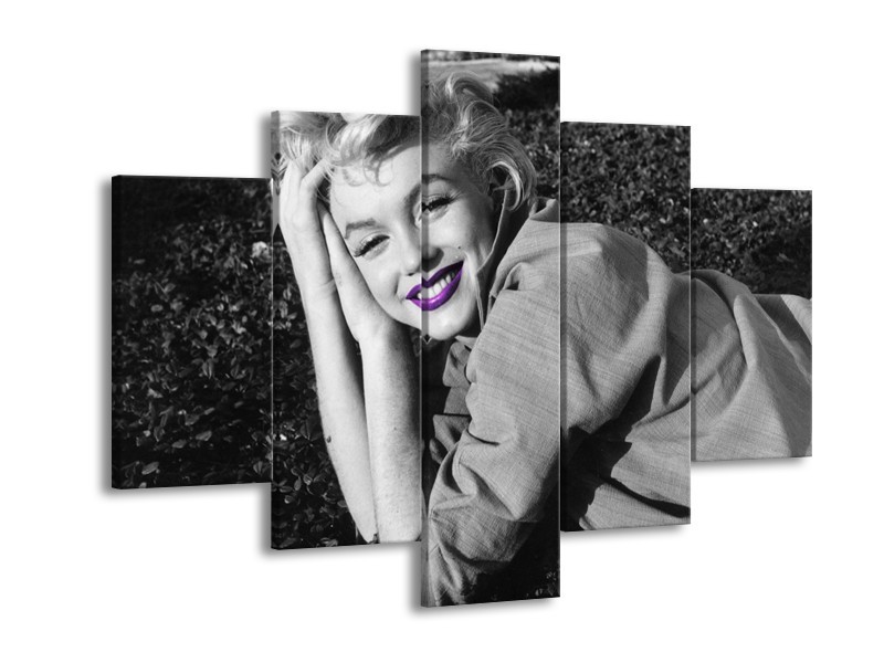 Glasschilderij Marilyn Monroe | Grijs, Zwart, Paars | 150x105cm 5Luik