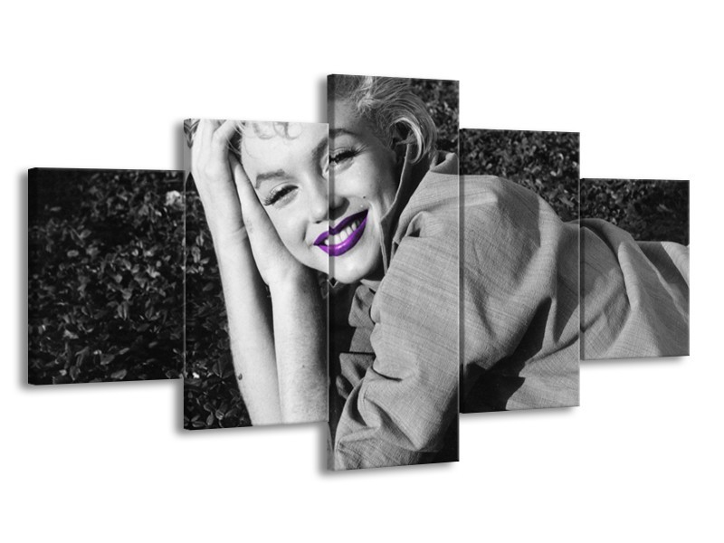 Canvas Schilderij Marilyn Monroe | Grijs, Zwart, Paars | 150x80cm 5Luik