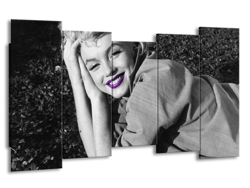 Glasschilderij Marilyn Monroe | Grijs, Zwart, Paars | 150x80cm 5Luik