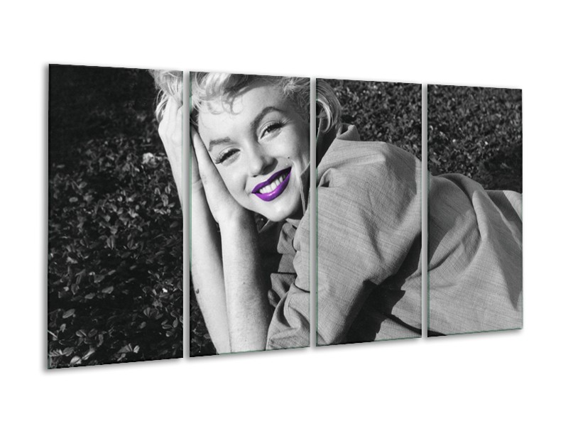 Canvas Schilderij Marilyn Monroe | Grijs, Zwart, Paars | 160x80cm 4Luik