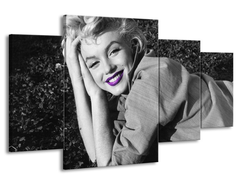 Glasschilderij Marilyn Monroe | Grijs, Zwart, Paars | 160x90cm 4Luik