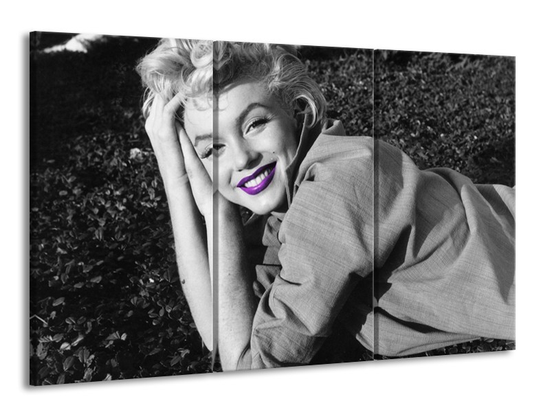 Glasschilderij Marilyn Monroe | Grijs, Zwart, Paars | 165x100cm 3Luik