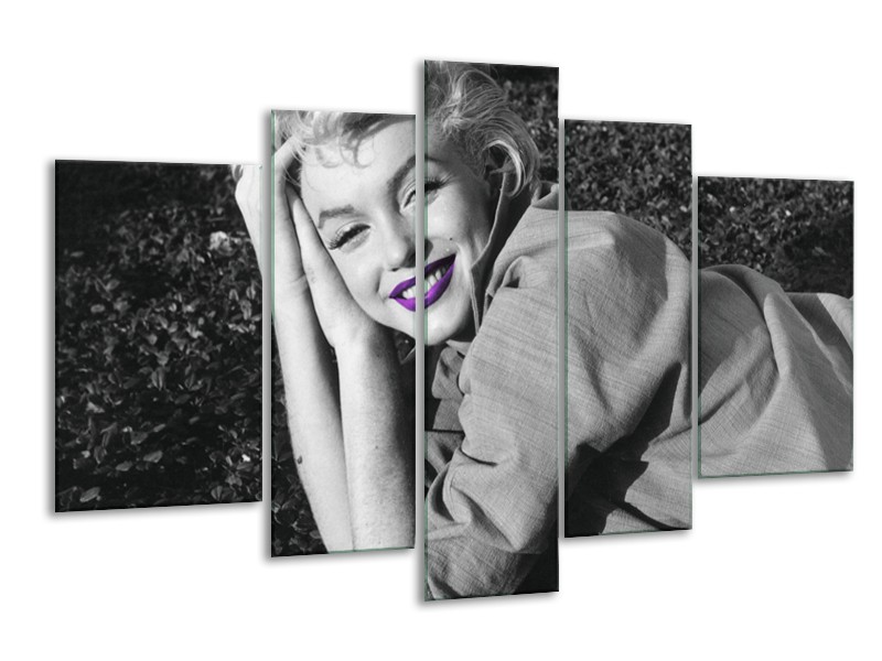 Canvas Schilderij Marilyn Monroe | Grijs, Zwart, Paars | 170x100cm 5Luik