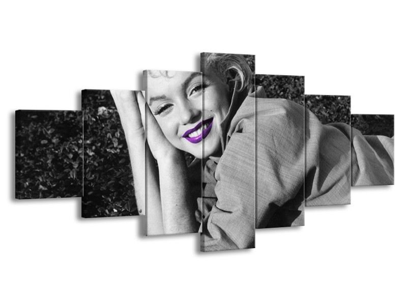 Canvas Schilderij Marilyn Monroe | Grijs, Zwart, Paars | 210x100cm 7Luik