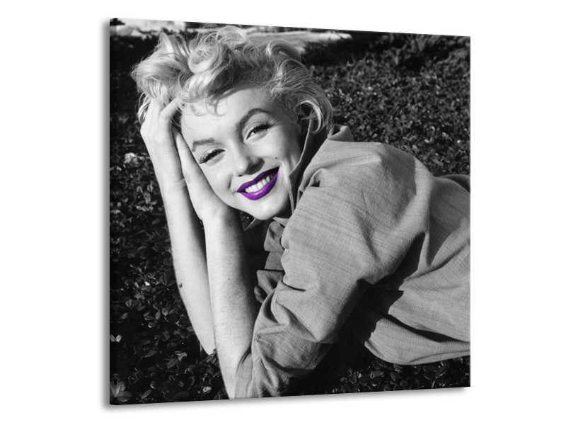 Canvas Schilderij Marilyn Monroe | Grijs, Zwart, Paars | 70x70cm 1Luik