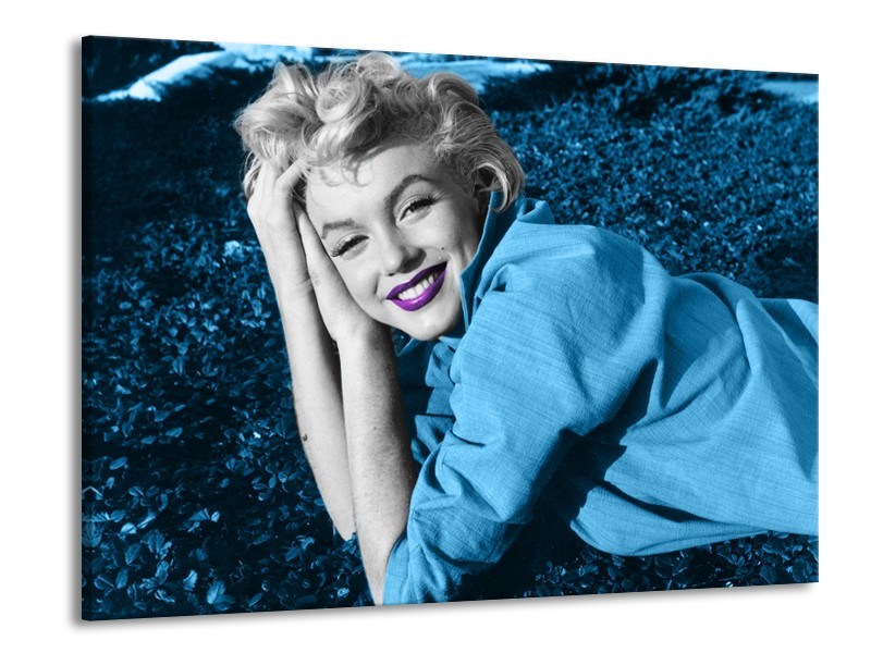 Glasschilderij Marilyn Monroe | Blauw, Paars, Grijs | 100x70cm 1Luik