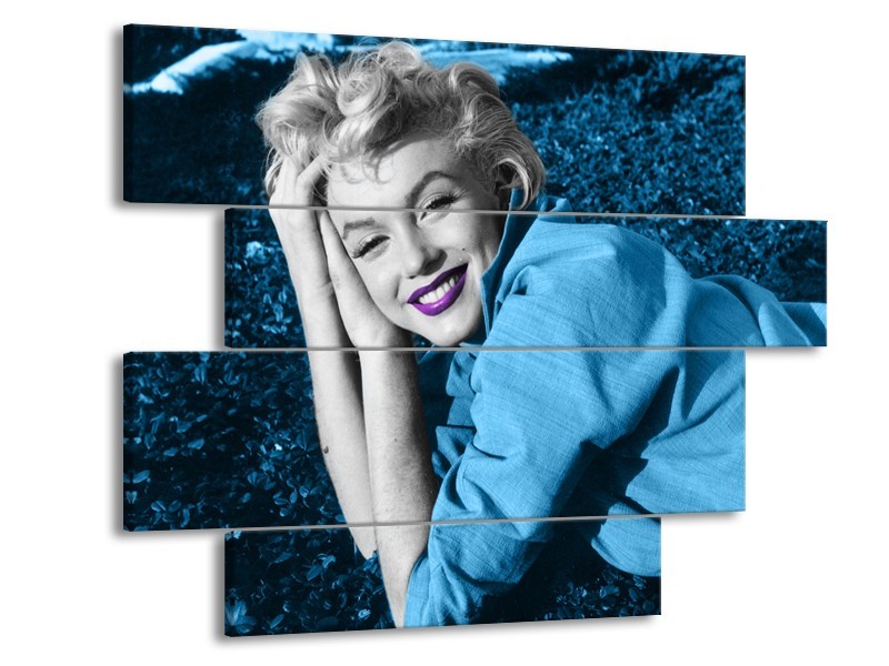 Glasschilderij Marilyn Monroe | Blauw, Paars, Grijs | 115x85cm 4Luik