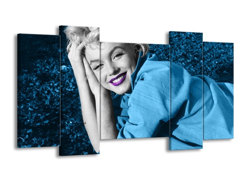 Glasschilderij Marilyn Monroe | Blauw, Paars, Grijs | 120x65cm 5Luik