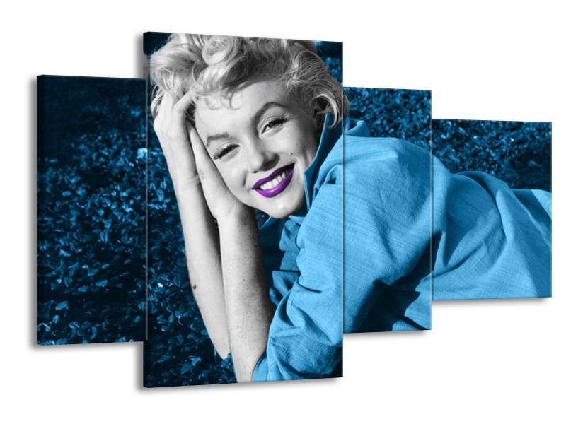 Canvas Schilderij Marilyn Monroe | Blauw, Paars, Grijs | 120x75cm 4Luik