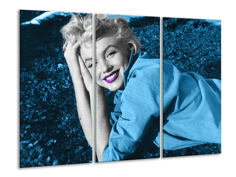 Canvas Schilderij Marilyn Monroe | Blauw, Paars, Grijs | 120x80cm 3Luik