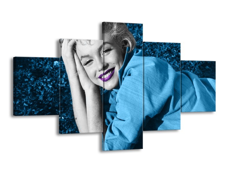 Glasschilderij Marilyn Monroe | Blauw, Paars, Grijs | 125x70cm 5Luik