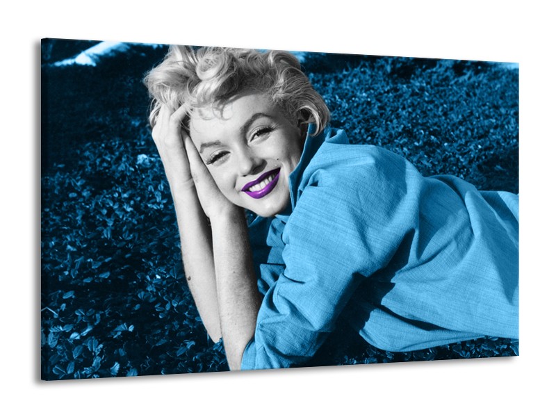 Glasschilderij Marilyn Monroe | Blauw, Paars, Grijs | 140x90cm 1Luik