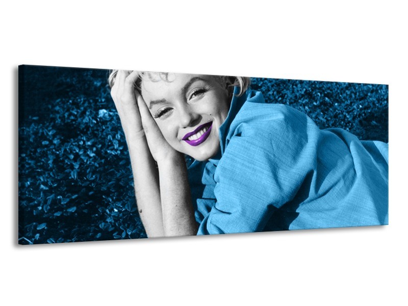 Canvas Schilderij Marilyn Monroe | Blauw, Paars, Grijs | 145x58cm 1Luik