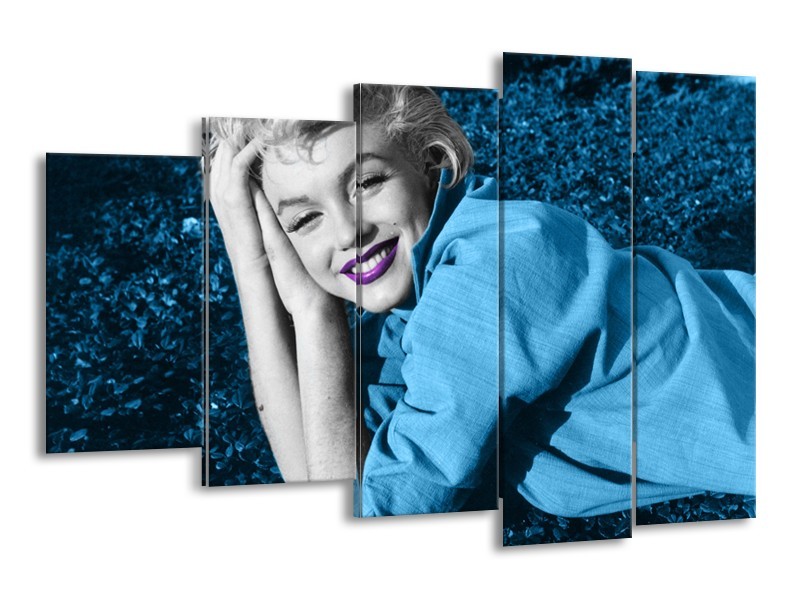 Canvas Schilderij Marilyn Monroe | Blauw, Paars, Grijs | 150x100cm 5Luik