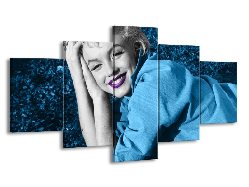 Canvas Schilderij Marilyn Monroe | Blauw, Paars, Grijs | 150x80cm 5Luik