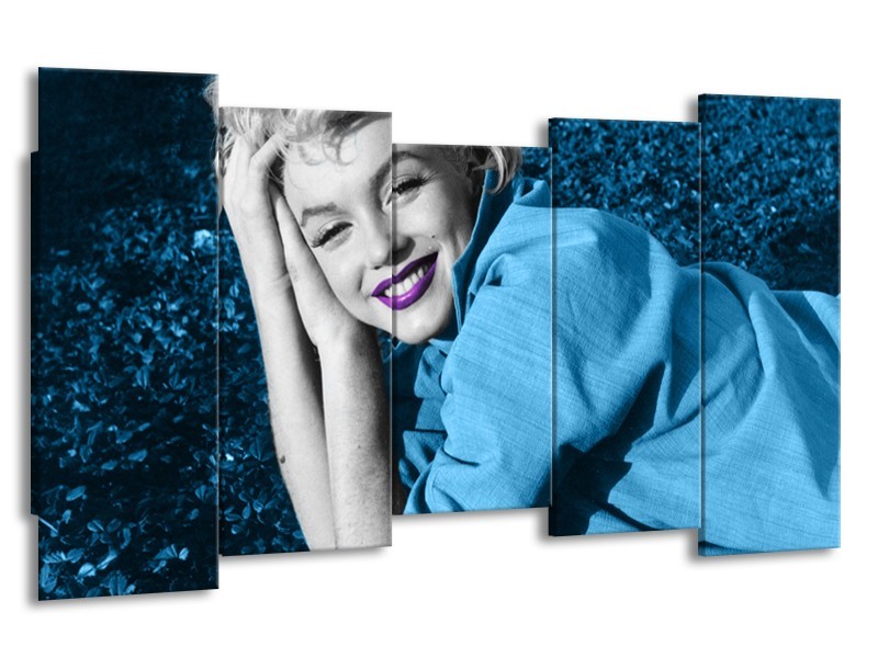 Canvas Schilderij Marilyn Monroe | Blauw, Paars, Grijs | 150x80cm 5Luik