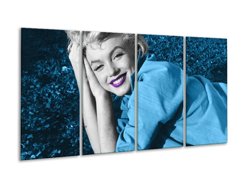 Canvas Schilderij Marilyn Monroe | Blauw, Paars, Grijs | 160x80cm 4Luik