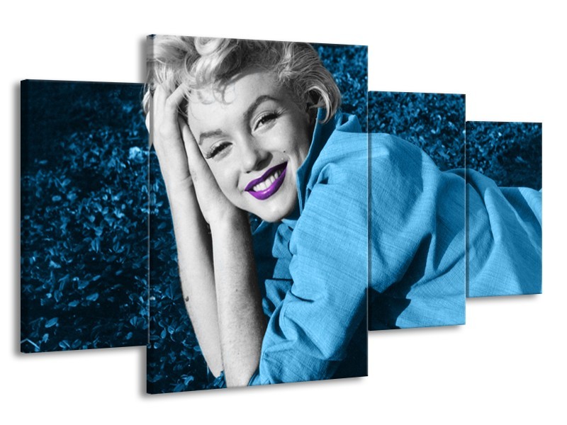 Canvas Schilderij Marilyn Monroe | Blauw, Paars, Grijs | 160x90cm 4Luik