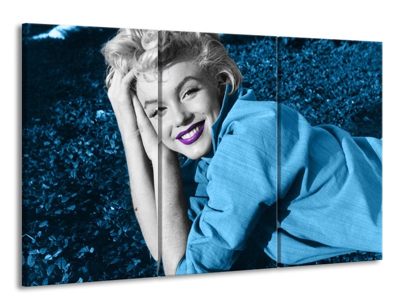 Glasschilderij Marilyn Monroe | Blauw, Paars, Grijs | 165x100cm 3Luik