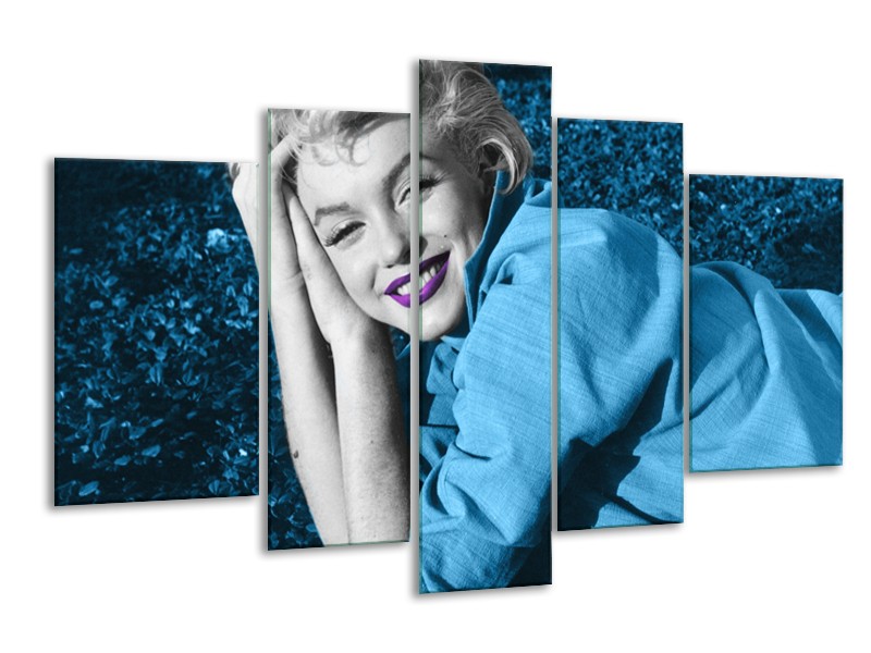 Canvas Schilderij Marilyn Monroe | Blauw, Paars, Grijs | 170x100cm 5Luik