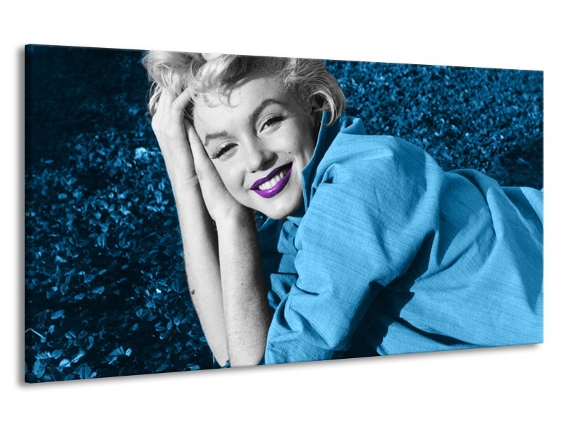 Canvas Schilderij Marilyn Monroe | Blauw, Paars, Grijs | 190x100cm 1Luik