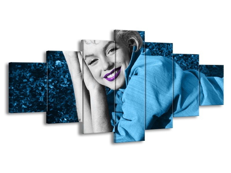 Canvas Schilderij Marilyn Monroe | Blauw, Paars, Grijs | 210x100cm 7Luik