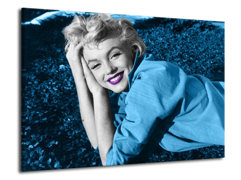 Glasschilderij Marilyn Monroe | Blauw, Paars, Grijs | 70x50cm 1Luik