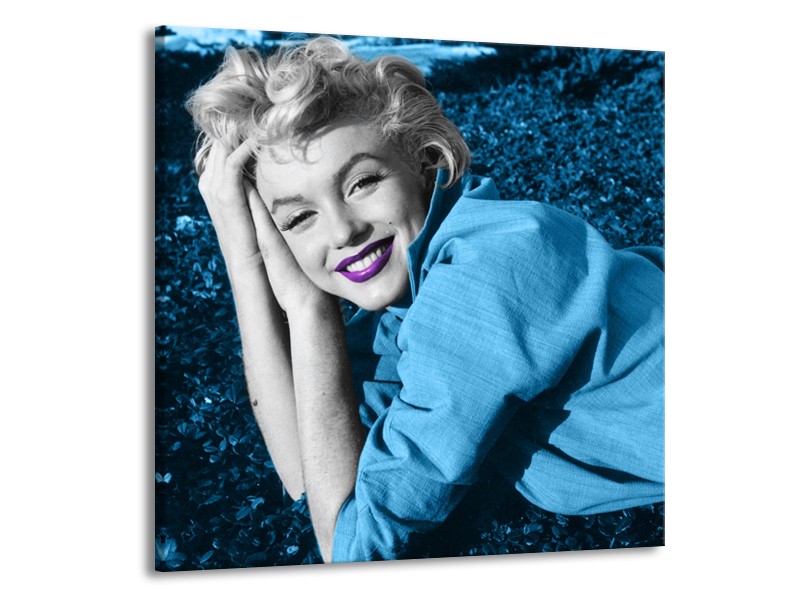 Glasschilderij Marilyn Monroe | Blauw, Paars, Grijs | 70x70cm 1Luik