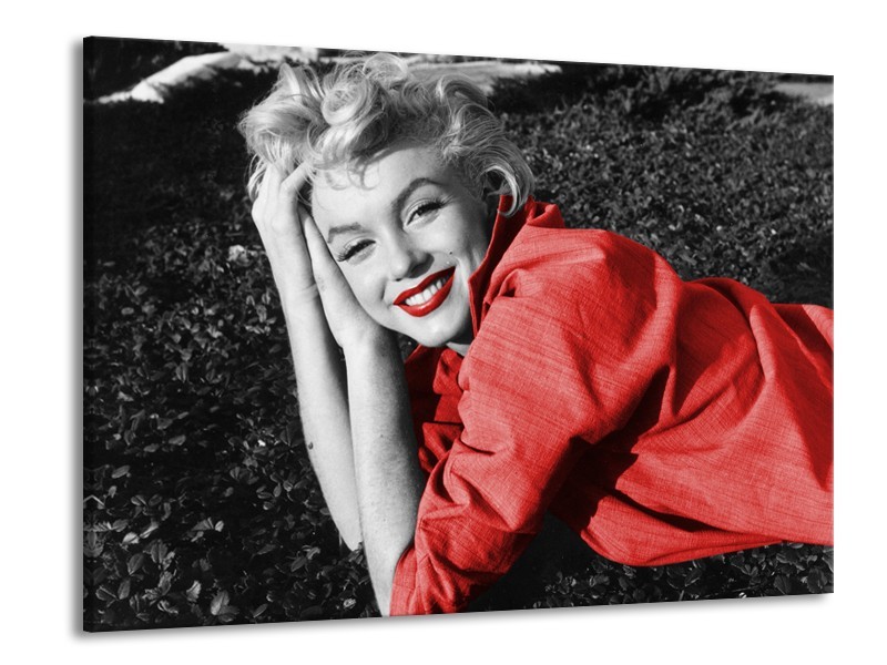 Glasschilderij Marilyn Monroe | Zwart, Rood, Grijs | 100x70cm 1Luik