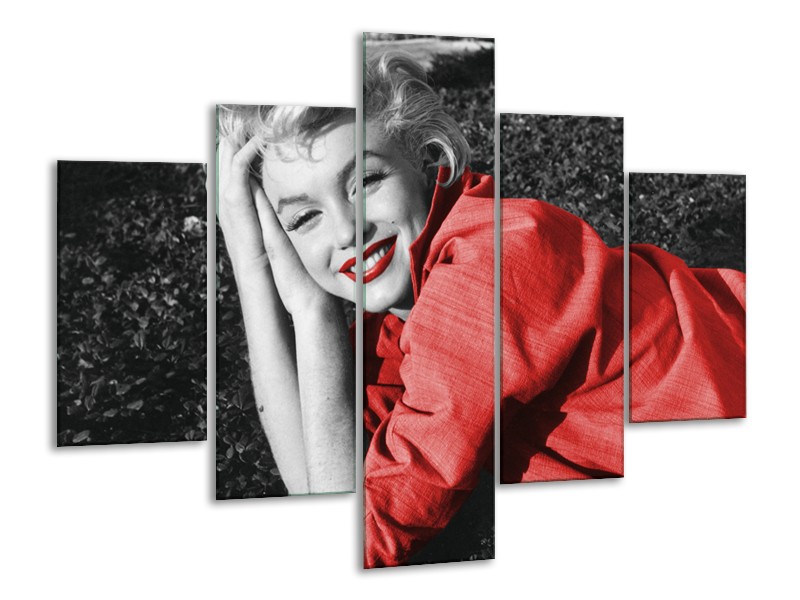 Canvas Schilderij Marilyn Monroe | Zwart, Rood, Grijs | 100x70cm 5Luik