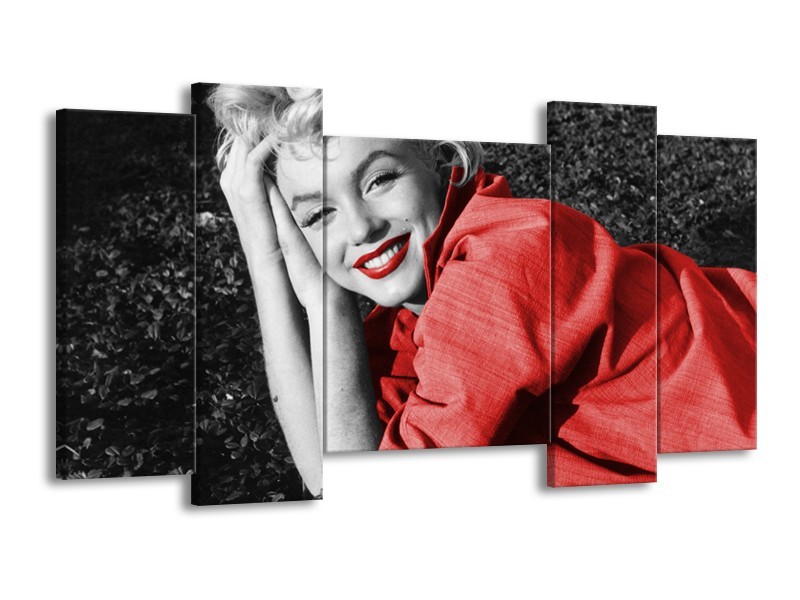 Canvas Schilderij Marilyn Monroe | Zwart, Rood, Grijs | 120x65cm 5Luik