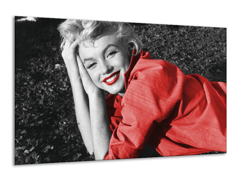 Glasschilderij Marilyn Monroe | Zwart, Rood, Grijs | 120x70cm 1Luik