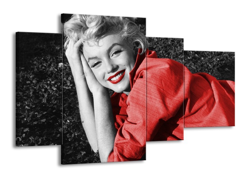 Canvas Schilderij Marilyn Monroe | Zwart, Rood, Grijs | 120x75cm 4Luik