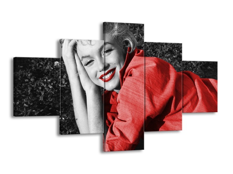 Canvas Schilderij Marilyn Monroe | Zwart, Rood, Grijs | 125x70cm 5Luik