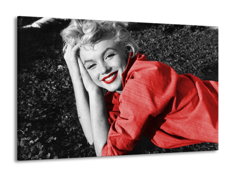 Glasschilderij Marilyn Monroe | Zwart, Rood, Grijs | 140x90cm 1Luik