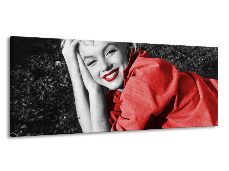 Glasschilderij Marilyn Monroe | Zwart, Rood, Grijs | 145x58cm 1Luik