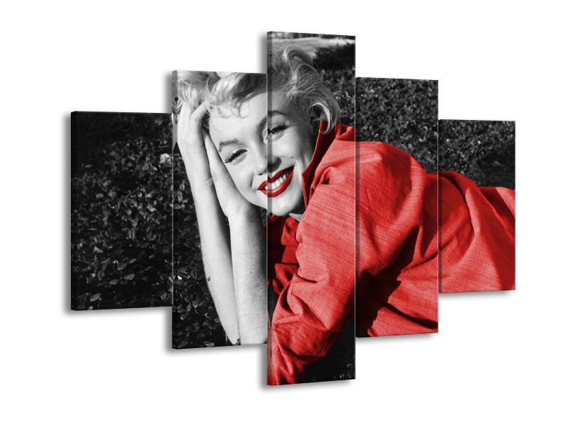 Canvas Schilderij Marilyn Monroe | Zwart, Rood, Grijs | 150x105cm 5Luik