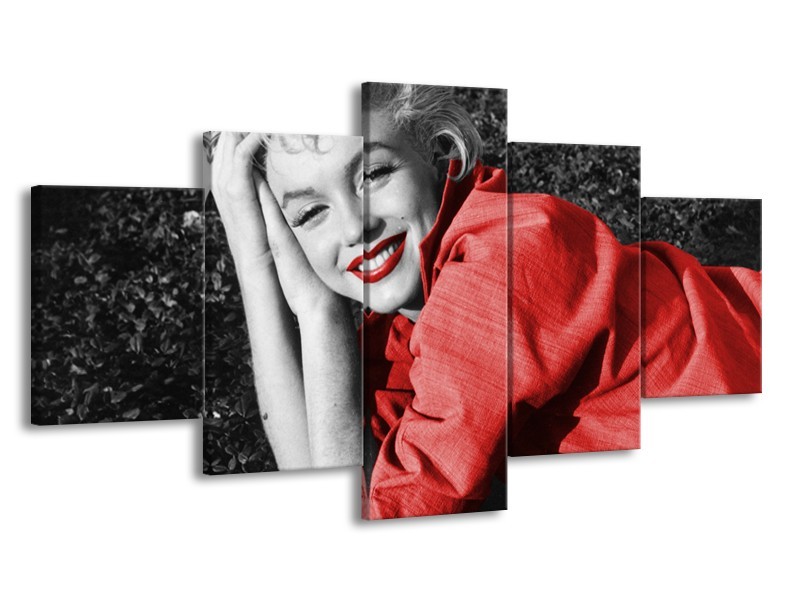 Glasschilderij Marilyn Monroe | Zwart, Rood, Grijs | 150x80cm 5Luik