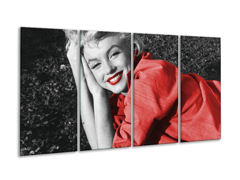 Glasschilderij Marilyn Monroe | Zwart, Rood, Grijs | 160x80cm 4Luik