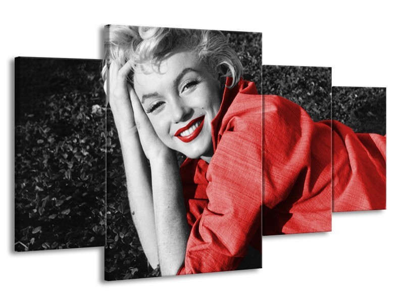 Canvas Schilderij Marilyn Monroe | Zwart, Rood, Grijs | 160x90cm 4Luik