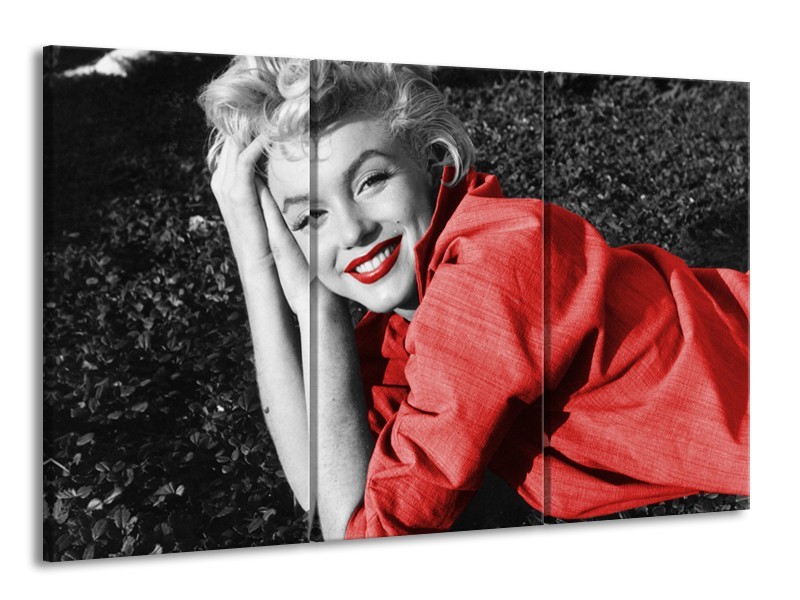 Glasschilderij Marilyn Monroe | Zwart, Rood, Grijs | 165x100cm 3Luik