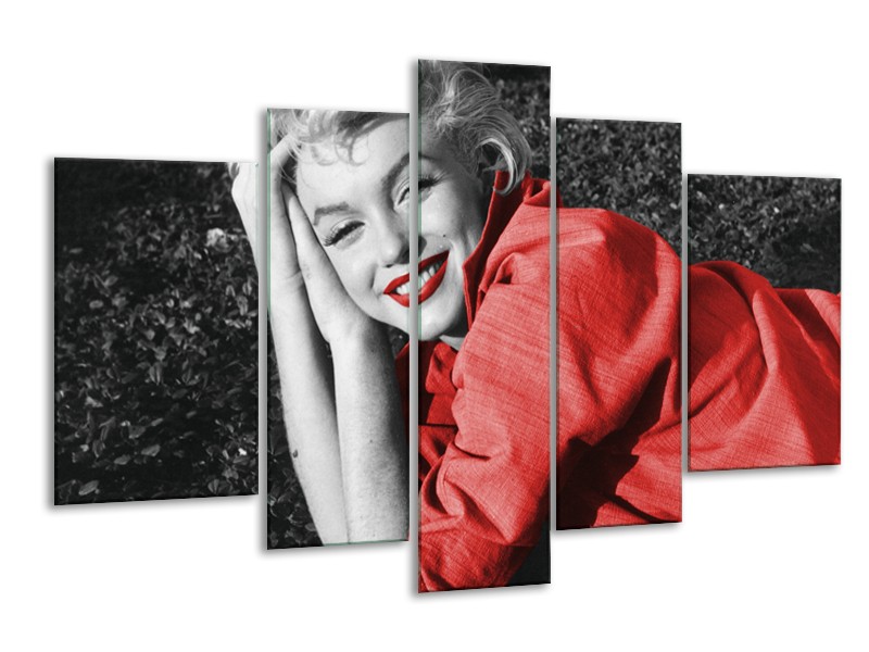 Glasschilderij Marilyn Monroe | Zwart, Rood, Grijs | 170x100cm 5Luik