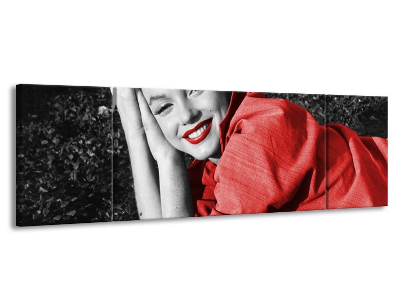 Canvas Schilderij Marilyn Monroe | Zwart, Rood, Grijs | 170x50cm 3Luik