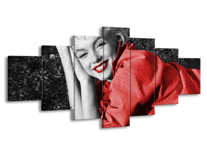 Glasschilderij Marilyn Monroe | Zwart, Rood, Grijs | 210x100cm 7Luik