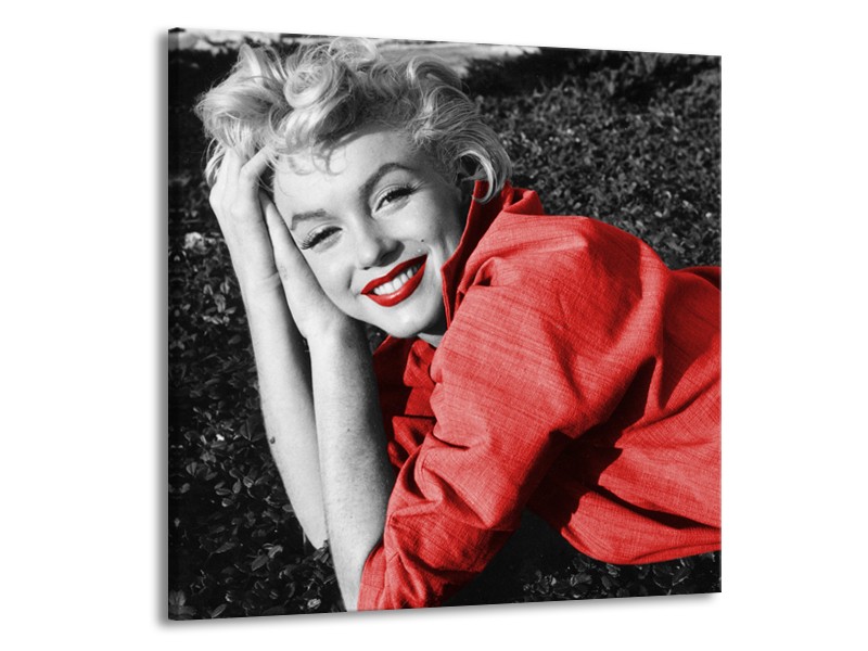 Glasschilderij Marilyn Monroe | Zwart, Rood, Grijs | 50x50cm 1Luik