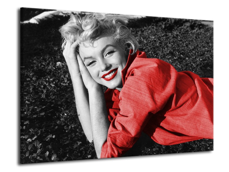 Glasschilderij Marilyn Monroe | Zwart, Rood, Grijs | 70x50cm 1Luik