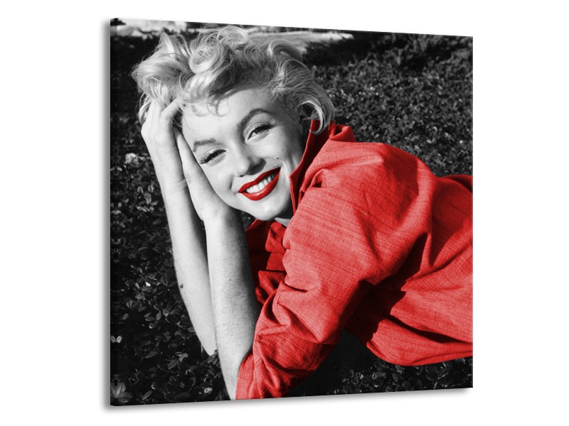 Glasschilderij Marilyn Monroe | Zwart, Rood, Grijs | 70x70cm 1Luik