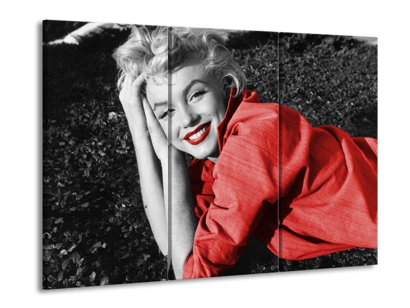 Canvas Schilderij Marilyn Monroe | Zwart, Rood, Grijs | 60x90cm 3Luik