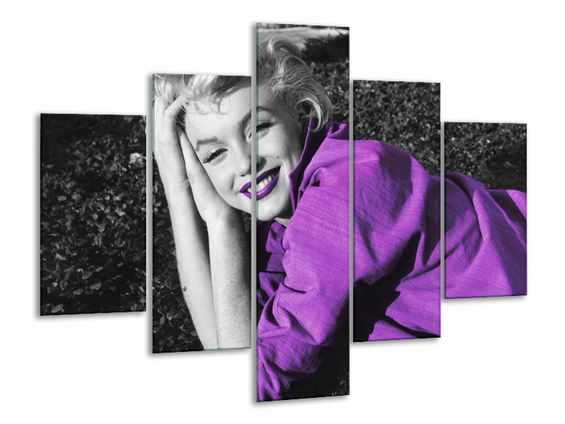 Glasschilderij Marilyn Monroe | Zwart, Grijs, Paars | 100x70cm 5Luik