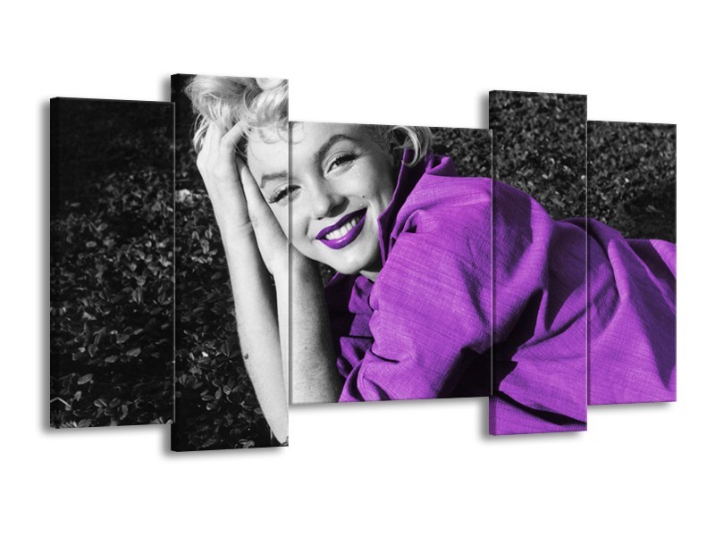 Canvas Schilderij Marilyn Monroe | Zwart, Grijs, Paars | 120x65cm 5Luik